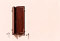 Isolated window with wooden shutters in a pink wall Fiorenzuola di Focara, Italy, Europe Royalty Free Stock Photo