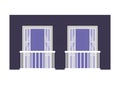 Isolated windows with balconies outside dark purple building vector design