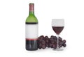 Isolated wine bottle, grapes and glass Royalty Free Stock Photo
