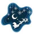 Isolated winter banner with silhouette of christmas sled Paper art style Vector
