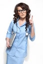 Woman doctor carrying a laptop Royalty Free Stock Photo