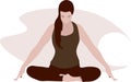 Isolated woman doing pranayama breath Jalandhara Bandha exercise sitting in lotus pose