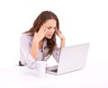 Isolated woman, headache and tired with laptop, overtime and mental health by transparent png background. Businesswoman Royalty Free Stock Photo