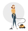 Isolated woman vacuuming.