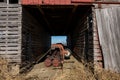 Isolated wooden barn in rural NW Illinois, USA. Royalty Free Stock Photo