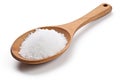 Salt in a wooden spoon isolated on white background close up. Royalty Free Stock Photo