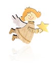 isolated wooden toy for Christmas tree. Angel with a star in his hands Royalty Free Stock Photo