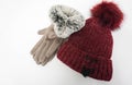 Isolated wool hat and winter women gloves