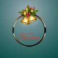 Isolated wreath with golden bells on a blue background