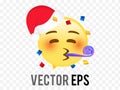 Isolated yellow kissing mouth icon with red christmas hat and party confetti