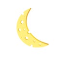 Isolated yellow moon or crescent like slice of cheese with holes on white background. Royalty Free Stock Photo