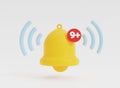 Isolated of Yellow notification bell alarming on white background for alert signal for new message and social media application