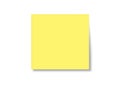 Isolated yellow square sticky post note with soft shadows on pure white background. Royalty Free Stock Photo