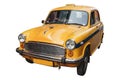 Isolated yellow vintage taxi in Kolkata, India Royalty Free Stock Photo