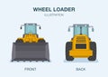 Isolated yellow wheel loader truck. Front and back view. Royalty Free Stock Photo