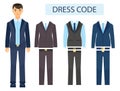 Set of suits, cartoon character with collection of businessman costumes, constructor dresscode