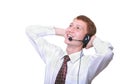 isolated young man operator with headset resting Royalty Free Stock Photo