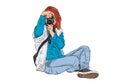 isolated young woman photographer taking photos using her digital camera Royalty Free Stock Photo