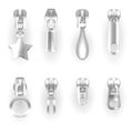 Isolated zipper pullers or silver zip hasps Royalty Free Stock Photo