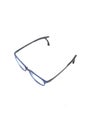 isolation glasses on white background. doff blue square eyeglass frame. square eyeglass frame in the photo from above on a white