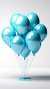 Isolation of happiness carefree blue balloon suspended on a clean white background