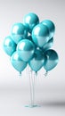 Isolation of happiness carefree blue balloon suspended on a clean white background