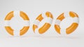 Isolation of Orange and white lifebelt on white background by 3d render illustration