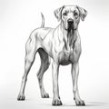 Isoline Vector Illustration Of Great Dane: Grisaille Style With Dramatic Light And Shadow