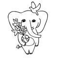 Isolated vector illustration black and white design of a cute elephant with pigeon holding a globe Royalty Free Stock Photo