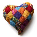 crocheted kazno-colored patchwork heart , isolated on a white background. realistic style