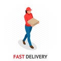 Isomeric Fast and Free Delivery concept. Delivery woman