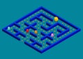 Isomeric Game concept with ghosts. Modern arcade video game interface design elements. Game world. Computer or mobile