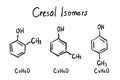 Isomers of Cresol Molecule Formula Hand Drawn Imitation
