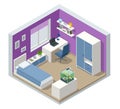 Isometirc modern teenager room interior with comfortable bed. Idea for interior decor. Interior of modern study room for Royalty Free Stock Photo