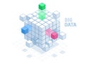 Isometric Abstract Big Data Cube, Box Data. Science and technology. Vector illustration.
