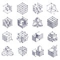 Isometric abstract black and white backgrounds set with linear d Royalty Free Stock Photo