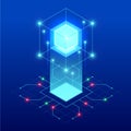 Isometric abstract blue cube design. Digital Technology Web Banner. BIG DATA Machine Learning Algorithms. Analysis and