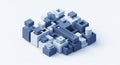 Isometric abstract 3D geometric composition of interconnected blue and white cubes and shapes Royalty Free Stock Photo