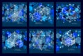 Isometric abstract dark blue backgrounds set with linear dimensional cube shapes, vector 3d mesh elements. Layout of cubes, Royalty Free Stock Photo