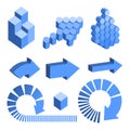 Isometric abstract geometry design elements.