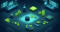 Isometric Abstract Tech Data Visualization with Chart Elements and Digital Interfaces Royalty Free Stock Photo