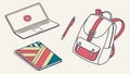 Isometric academic tools, laptop, backpack, patterned notebook. vector design Generative AI Royalty Free Stock Photo