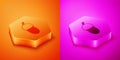 Isometric Acorn icon isolated on orange and pink background. Hexagon button. Vector