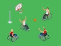 Isometric Active healthy disabled men basketball players in a wheelchair detailed sport concept illustration background