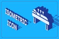 Isometric Acupuncture therapy icon isolated on blue background. Chinese medicine. Holistic pain management treatments