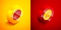 Isometric Acute angle of 45 degrees icon isolated on orange and red background. Circle button. Vector Illustration