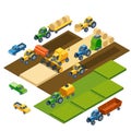 Isometric agricultural equipment, farm tractors Royalty Free Stock Photo