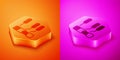 Isometric Agricultural soil test and results icon isolated on orange and pink background. Digital soil analysis. Hexagon
