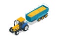 Isometric Agriculture Tractor with Grain Hopper Trailer. Semi tractor and used to haul bulk commodity products, such as
