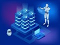 Isometric AI Artificial Intelligence. AI-powered robots simplify business analytics by processing data and identifying